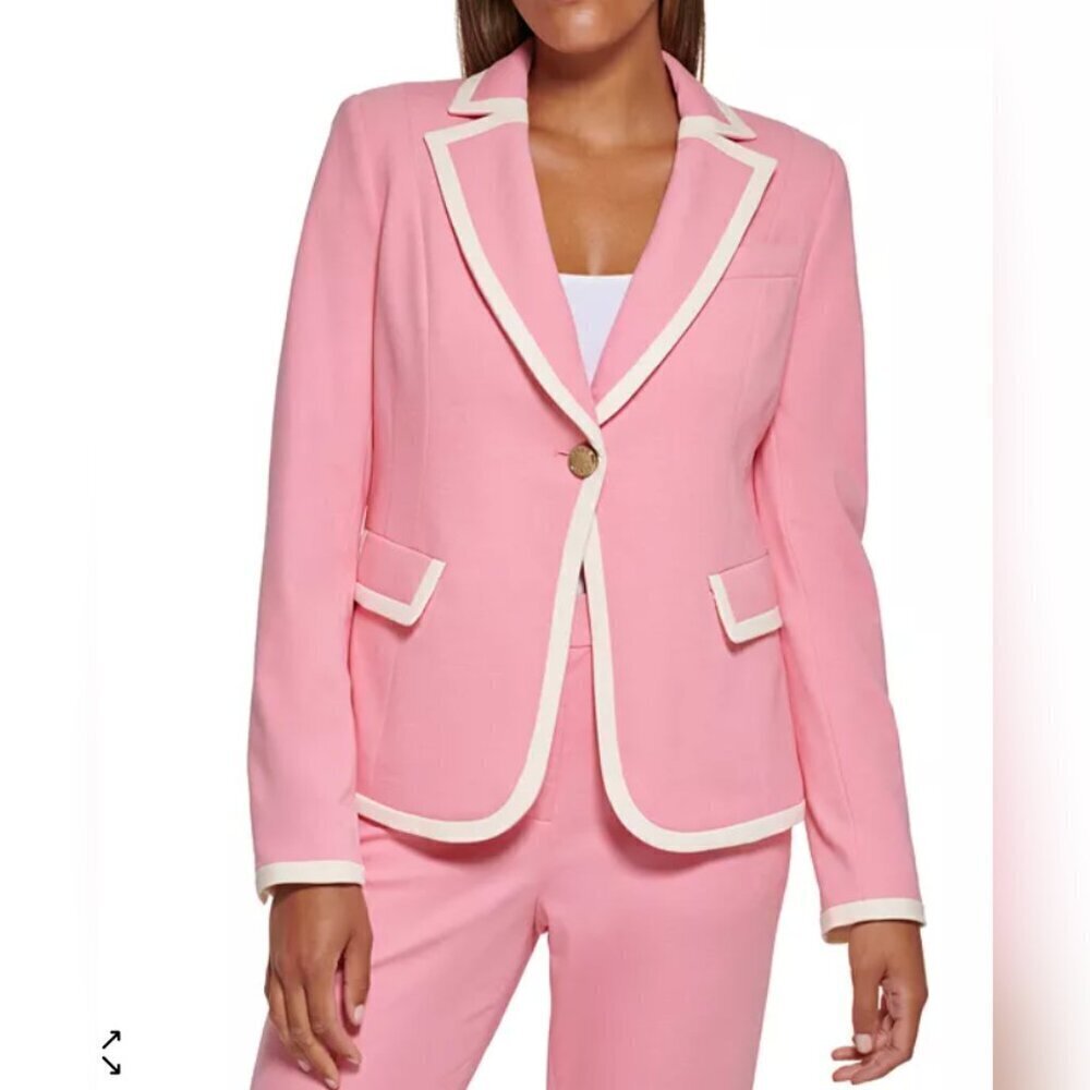 DKNY One-Button Contrast Trim Blazer – Chic, Modern & Polished